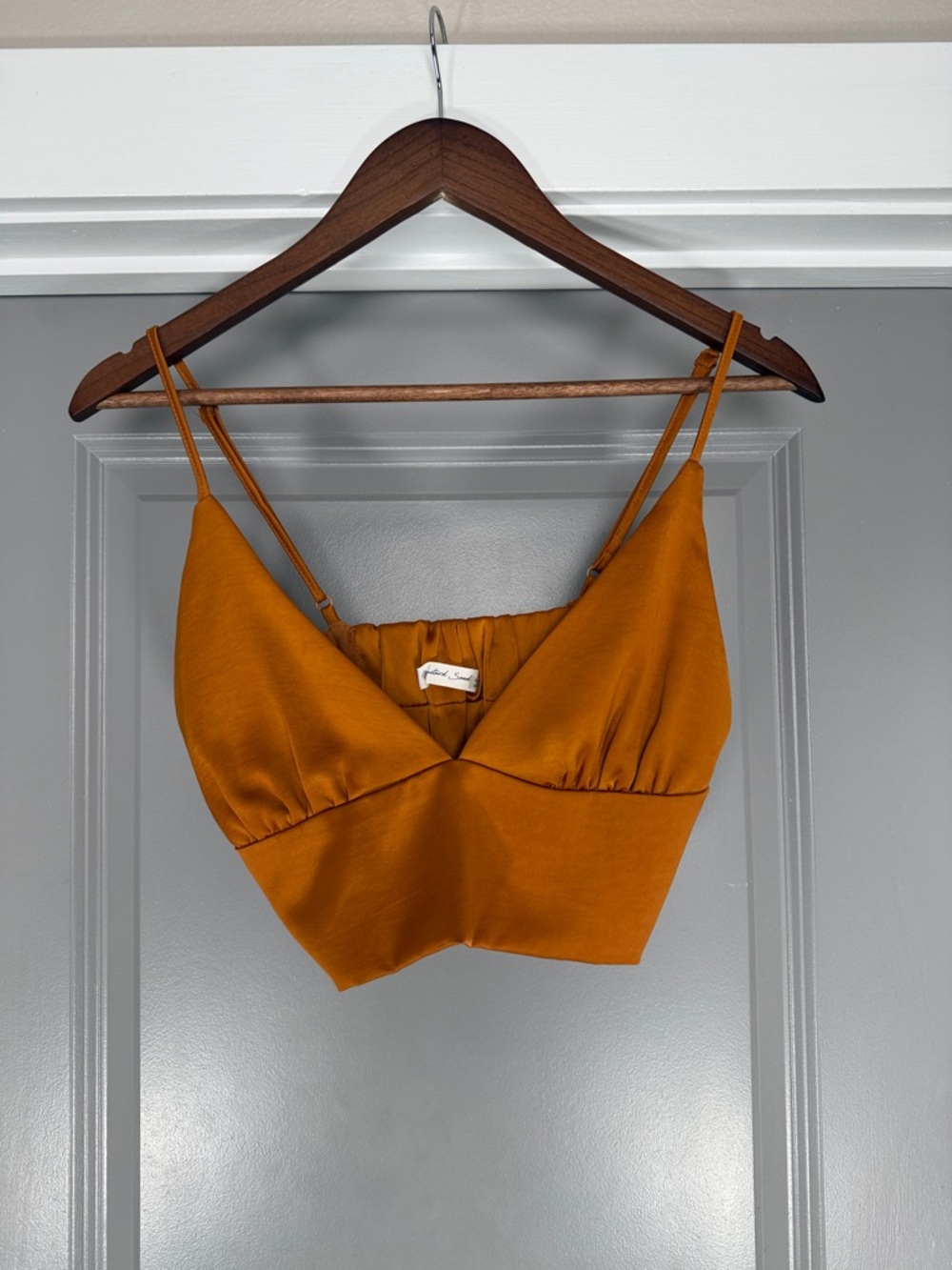 Mustard Seed Rust Orange Satin Crop Top